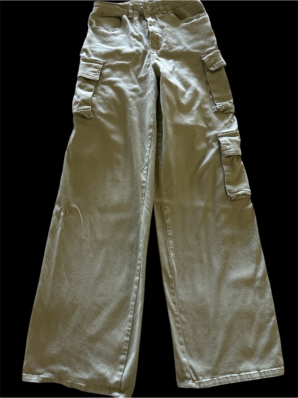 Ravhel Paige Soft Pale Olive Cargo Baggie Wide-Leg Pants Small 26x30 1-2 Stretch